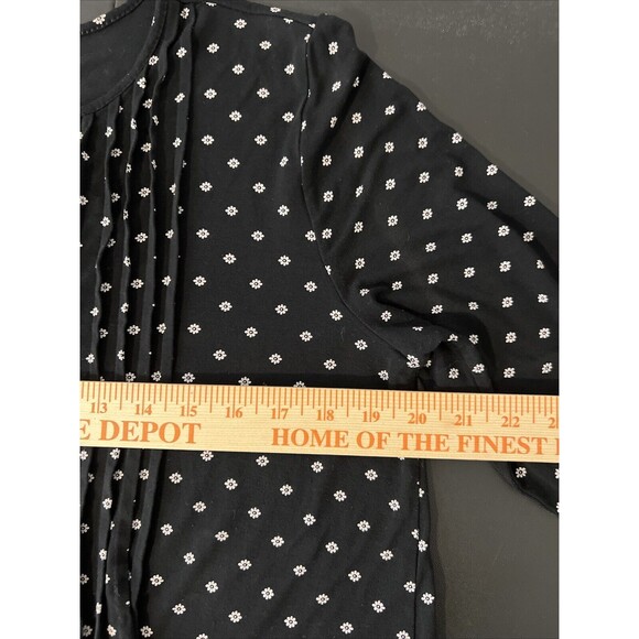 J Jill Wearever Top Women Medium Black Long Sleeve Daisy Slinky Keyhole‎ Pleated - Picture 10 of 12